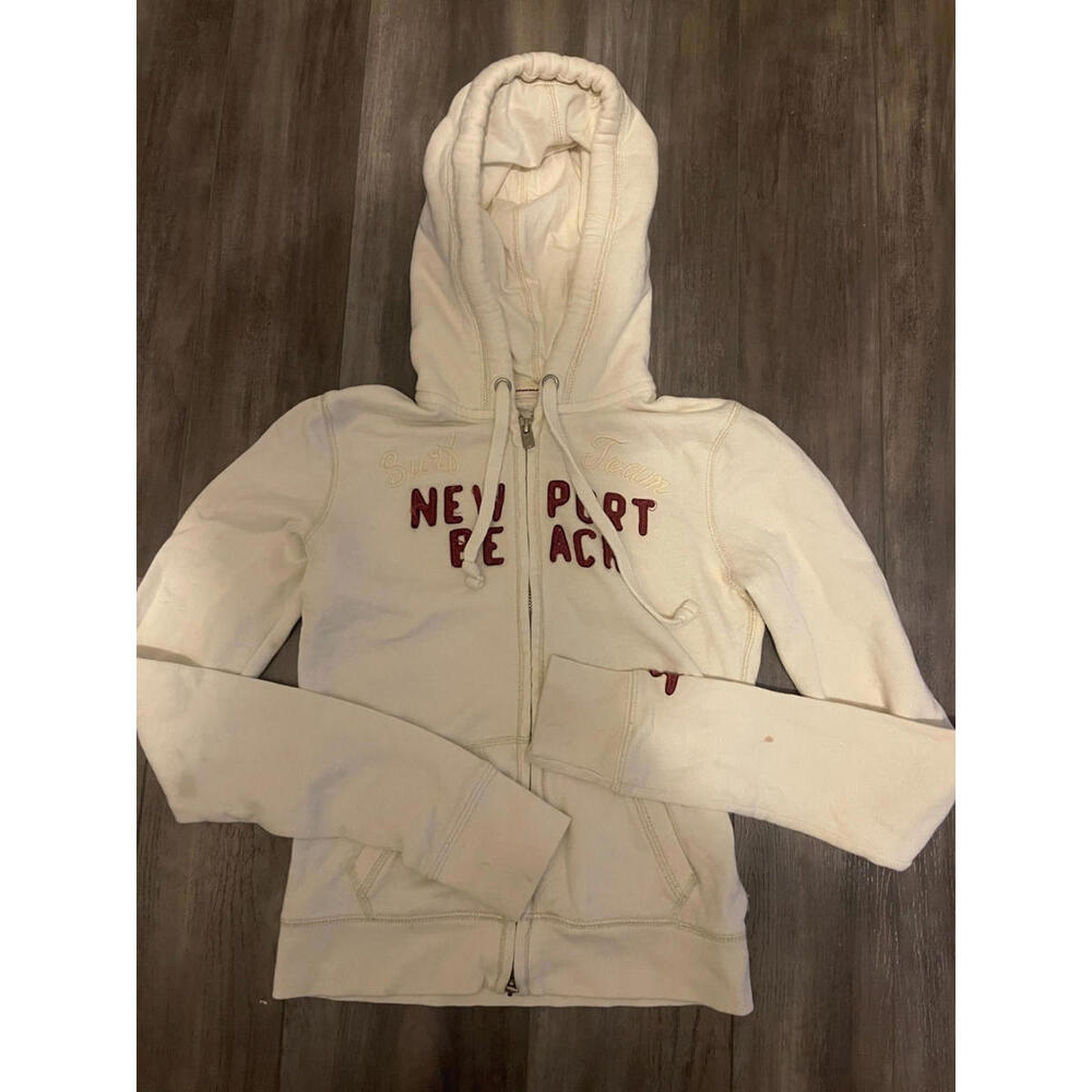 Hollister hoodie jacket sweatshirt full zipper drawstring thick adjustable hood